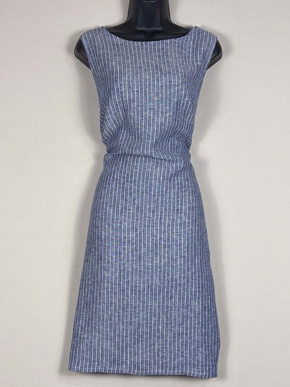 Quince 100% European Linen Stripe Tank Shift Dress XL Blue Coastal - Picture 7 of 7